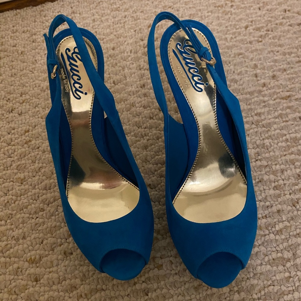 Gucci Sophia Suede Peep Toe Slingback Sandals - Picture 3 of 10